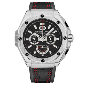 Mens Sport Watch Black/Leather | Black Dial