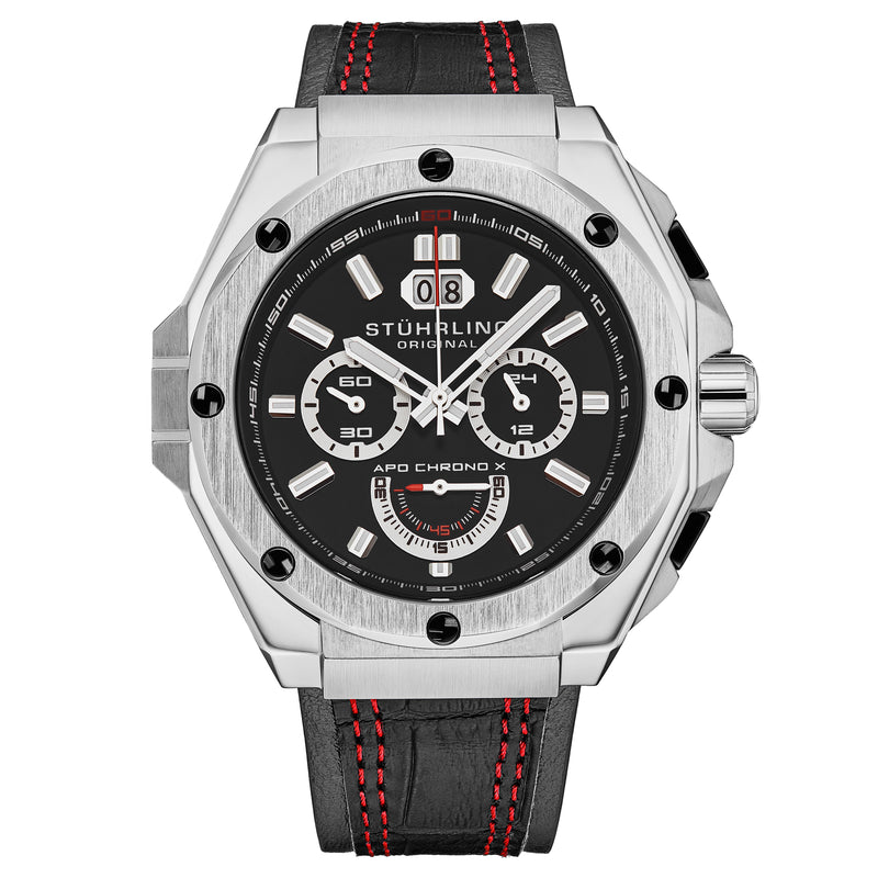 Mens Sport Watch Black/Leather | Black Dial