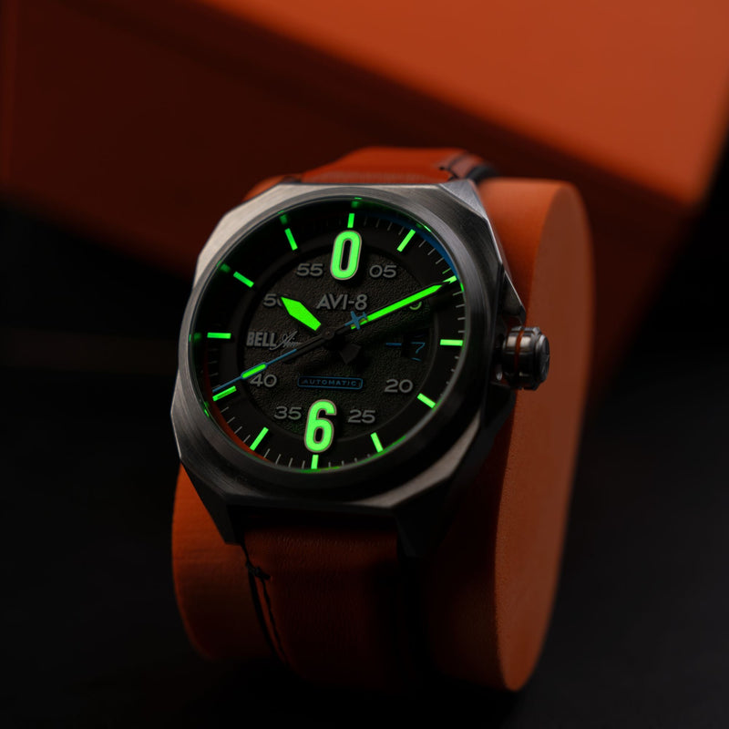 Bell X-1 Machbuster Automatic Black / Orange Hybrid leather and rubber strap | Black Dial