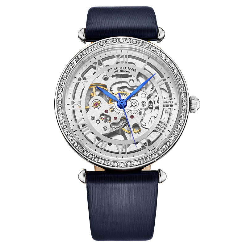Luxe Automatic Skeleton Blue/Leather | Silver Dial
