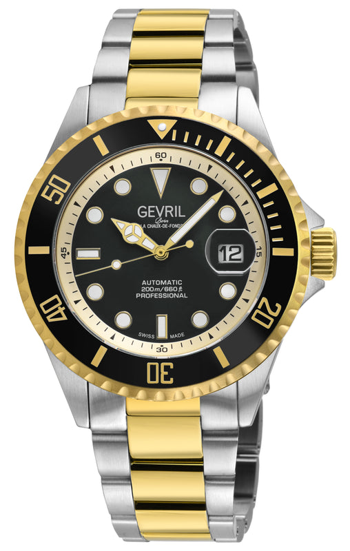 Wall Street Gevril Swiss Made SW200-1 Steel Rotating Black Ceramic Bezel , 316L case, Black Dial | Black Dial