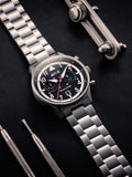 Hawker Hurricane Carey Dual Time Black & Stainless Steel / Stainless Steel | Black Dial