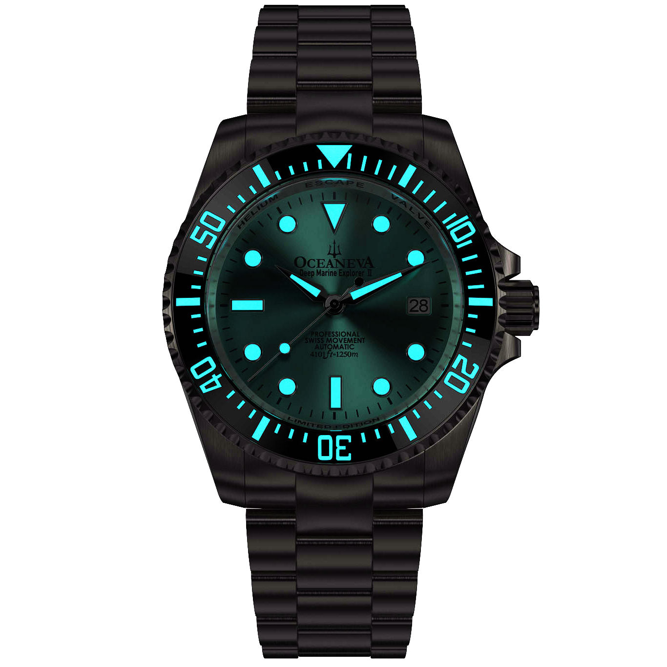 TITANIUM Swiss Automatic SW200 Deep Marine Explorer II Titanium/Black/AquaBurst | Teal Dial