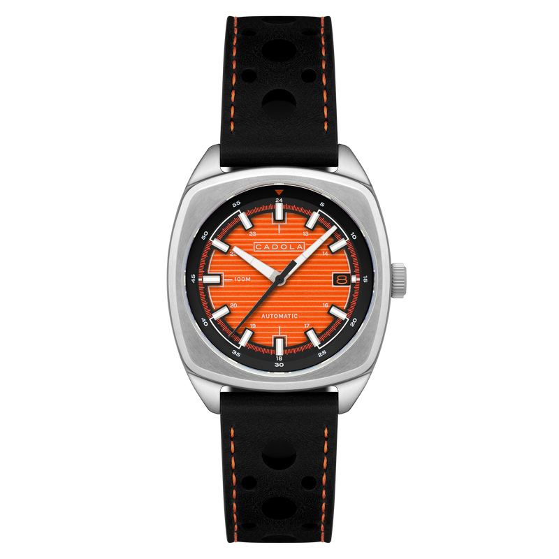 Buxton Automatic Orange/ Black Leather | Orange Dial
