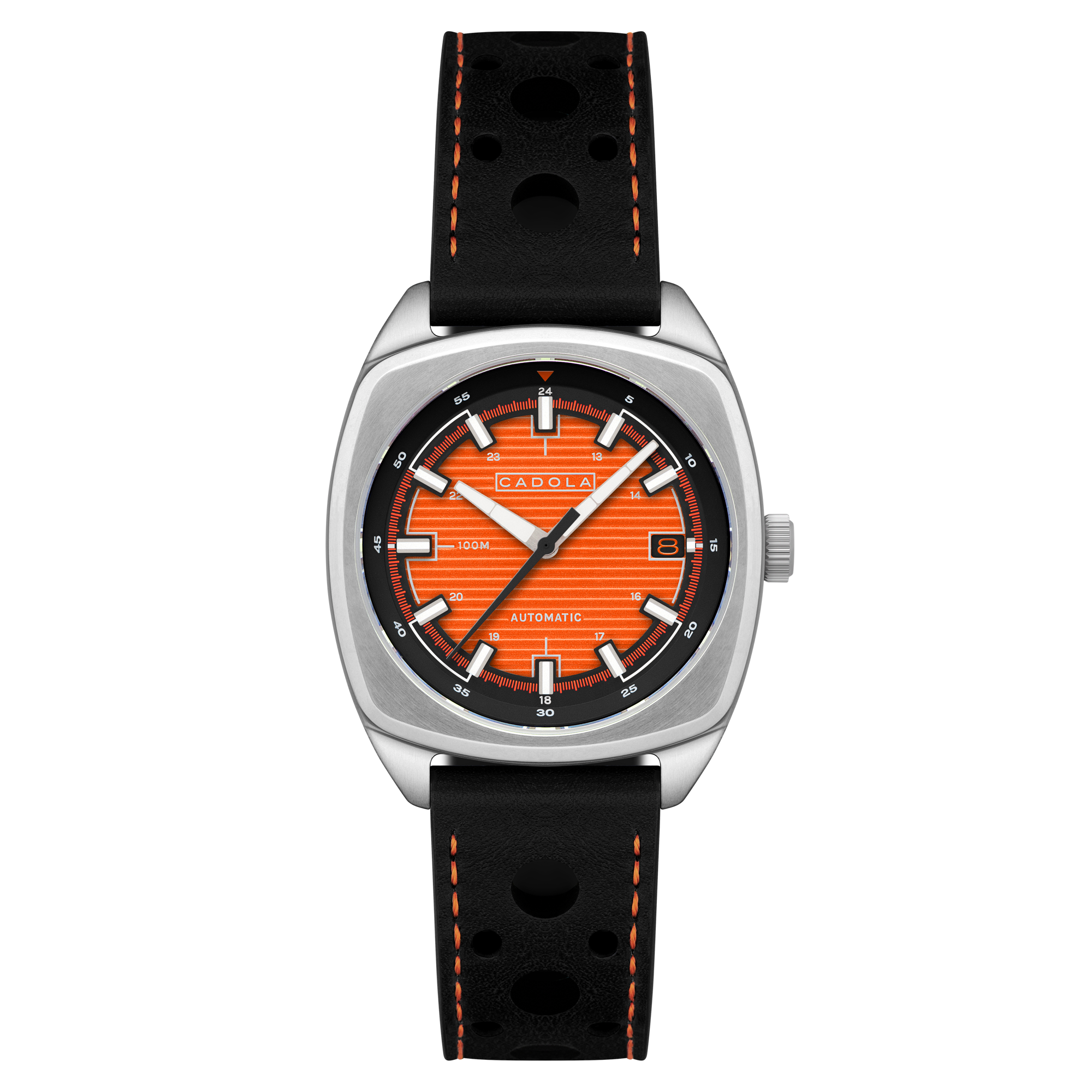 Buxton Automatic Orange/ Black Leather | Orange Dial