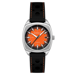 Buxton Automatic Orange/ Black Leather | Orange Dial