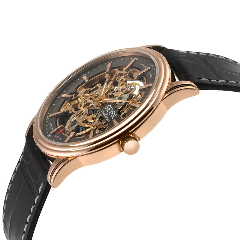 Five Points - Skeleton Slim ETA 2892 movement, Black Skeletal Dial, Black Italian Leather Strap | Black Skeleton Dial