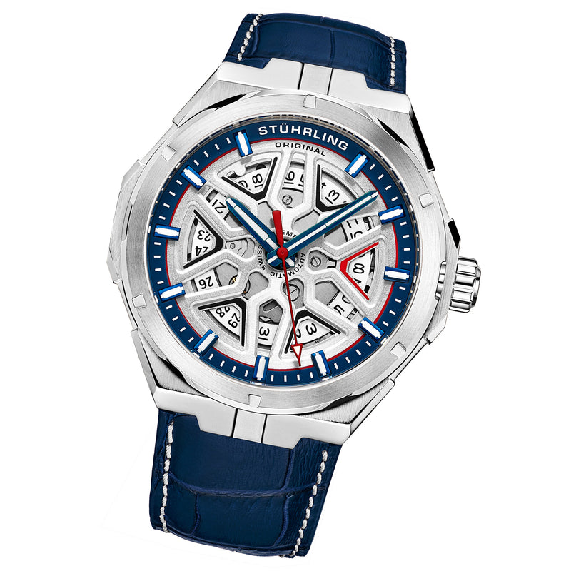 Legacy Blue/Silver/White Leather | Black Dial