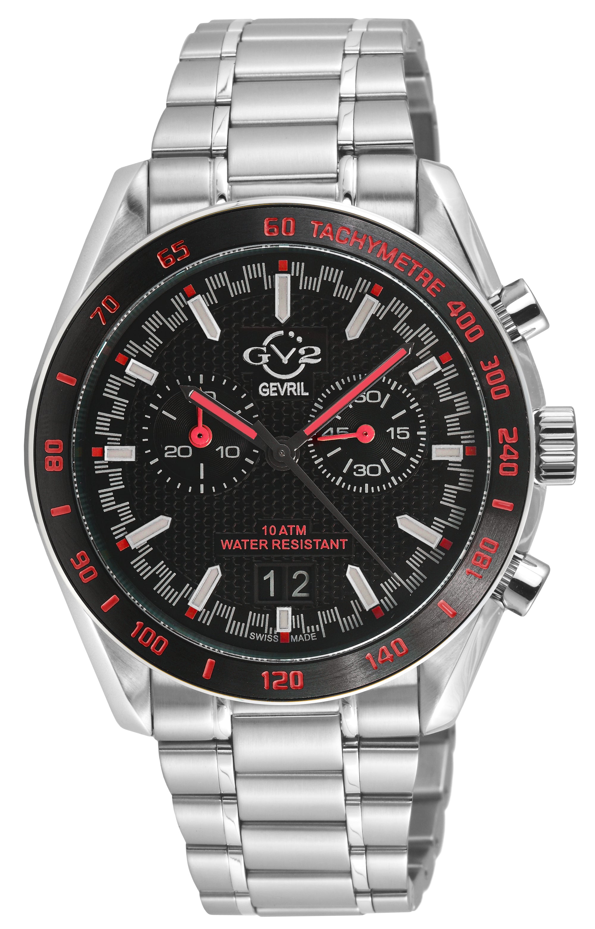 Freccia-Chronograph GV2 Swiss Quartz, 316L Case, Black Bezel, Black Dial, 316L Stainless Steel Bracelet Black Dial