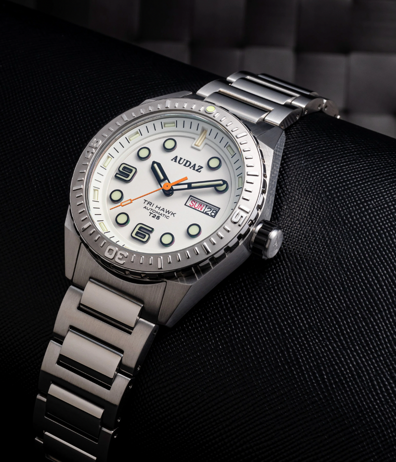 Tri-Hawk Tritium White with Luminous Glow White Dial