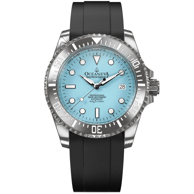 Damascus Swiss Automatic SW200 Deep Marine Explorer II Damascus/Light Blue Dial/Black Strap | Light-blue Dial