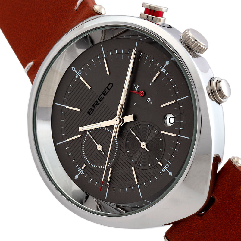 Tempest Chronograph Leather-Band Watch w/Date Brown/Grey | Gray Dial