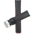530 | 24mm Black and Red Mens Leather Carbon Fiber Pattern Watch Band 24mm / Black and Red / Silver Buckle |  Dial