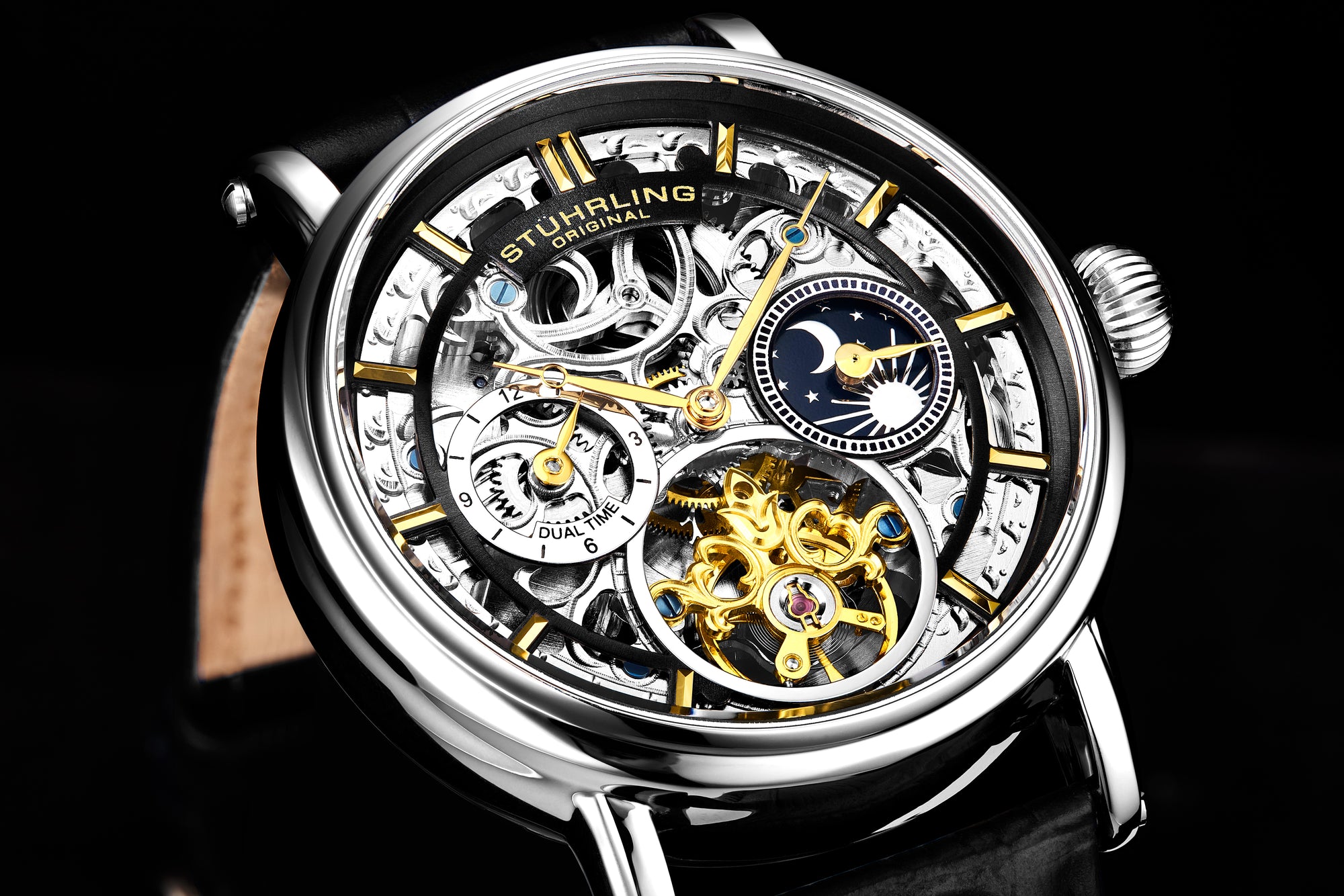Legacy Automatic 43mm Skeleton Silver Case/ Black Leather Strap | Black Dial