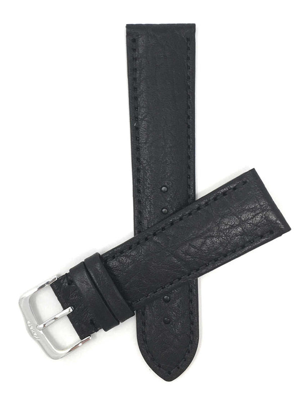 422 | 24mm Black Italian Leather Watch Band - Buffalo Pattern - Semi-Padded 24mm / Black / Silver Buckle |  Dial
