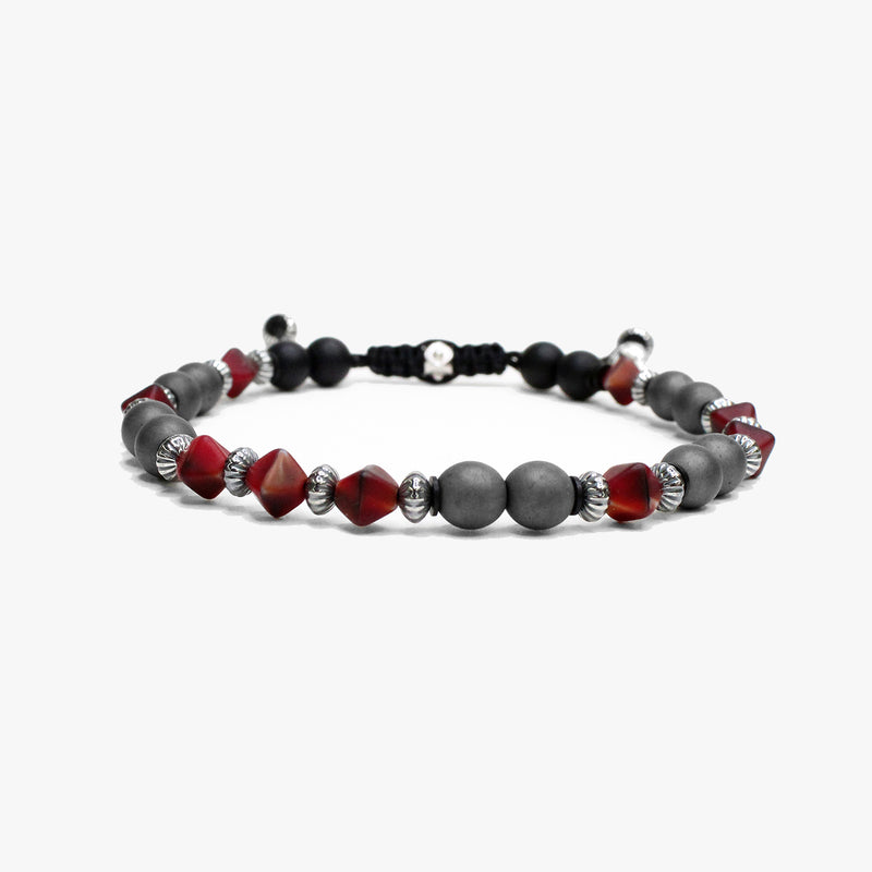 Grey Hematite, Red Czech Glass M (7.25" Wrist) |  Dial