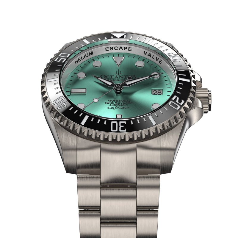 TITANIUM Swiss Automatic SW200 Deep Marine Explorer II Titanium/Black/AquaBurst | Teal Dial