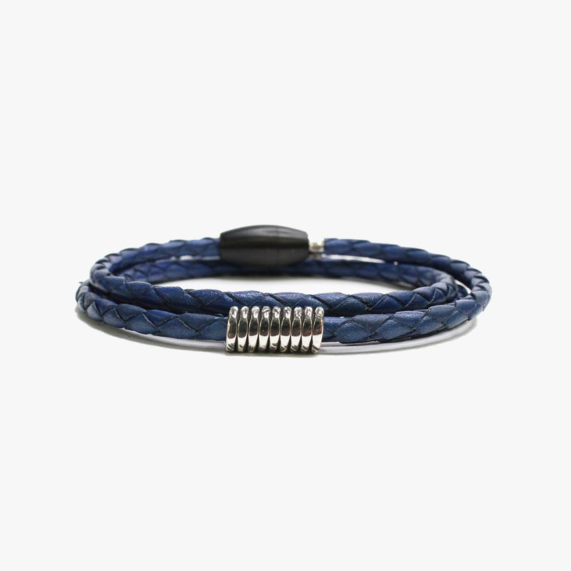 Braided Blue Leather, Sterling Coil M (7.25" Wrist) |  Dial