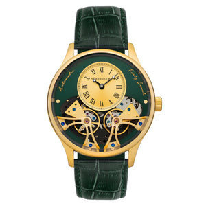 Thomas Earnshaw Scientists Faraday Double Barrel Automatic Green & Gold / Leather