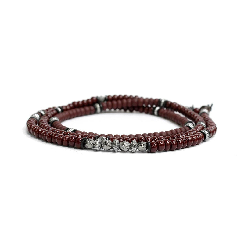 Burgundy Czech Glass Triple, Scattered Sterling M (7.25" Wrist) |  Dial