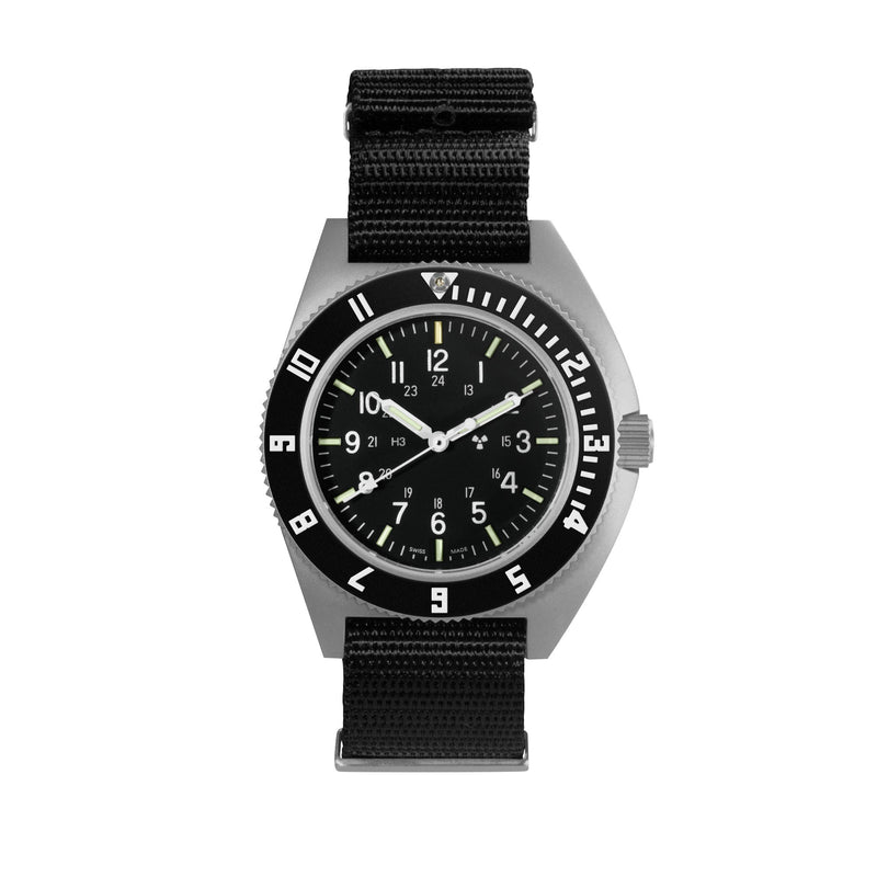 NAV, QUARTZ, SAPH, STE, COL: SS/BKPS DS NYLON 11" Black Sterile/Def Std | Black Dial