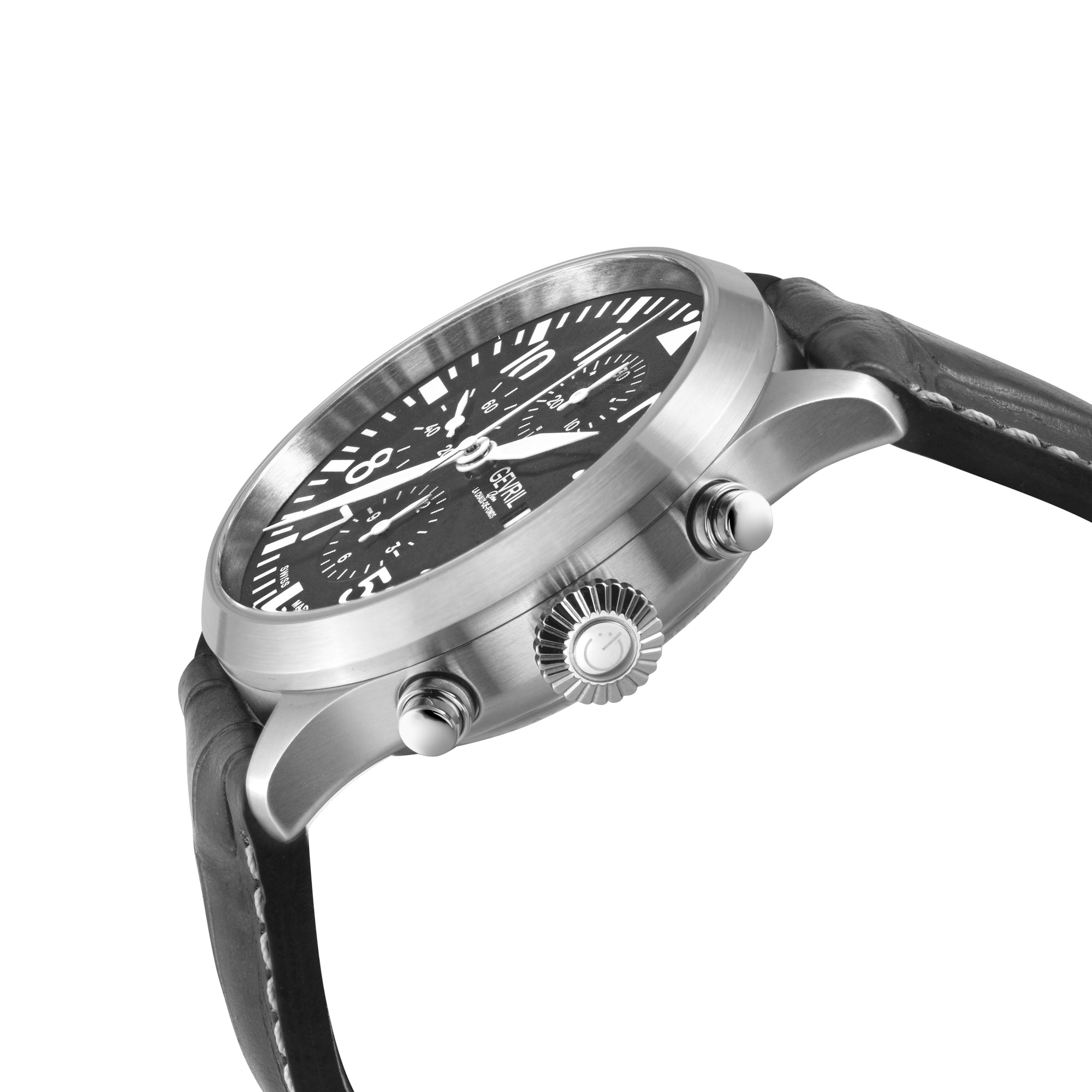Vaughn Swiss automatic ETA 7750 pilot chronograph gray Dial, Italian Leather Strap Gray Dial