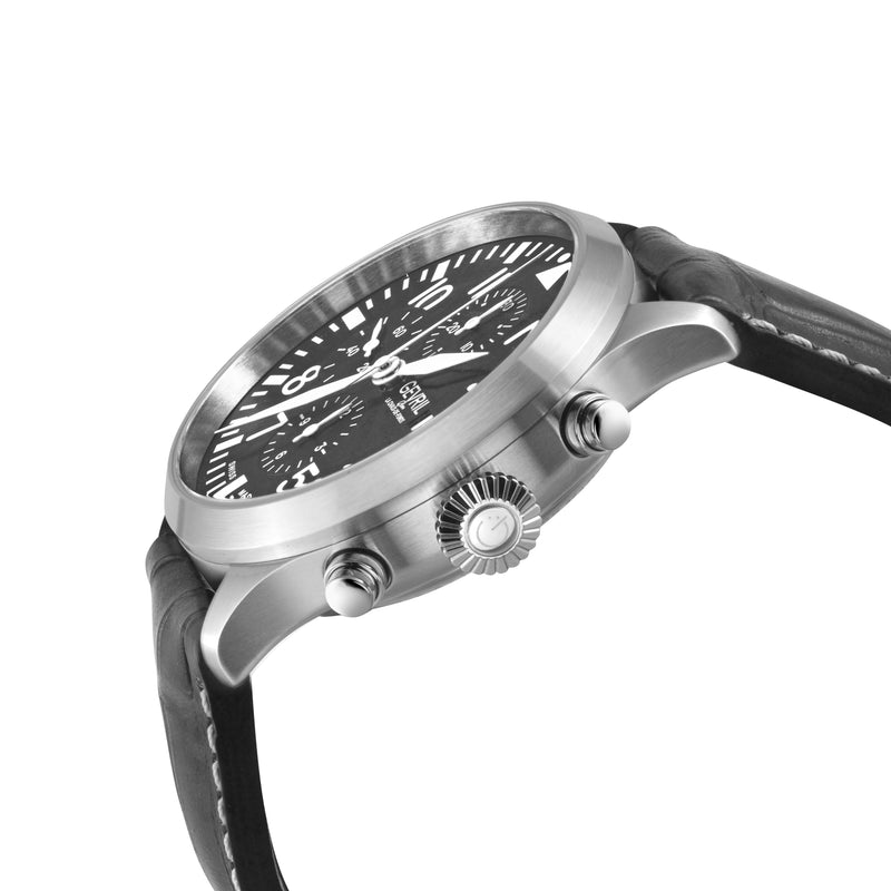 Vaughn Swiss automatic ETA 7750 pilot chronograph gray Dial, Italian Leather Strap Gray Dial