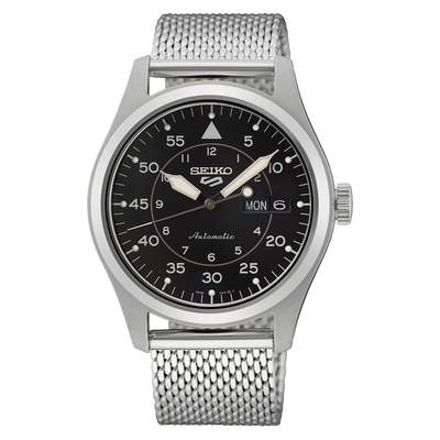 5 Sports Field Black Dial / Steel Mesh Bracelet Black Dial