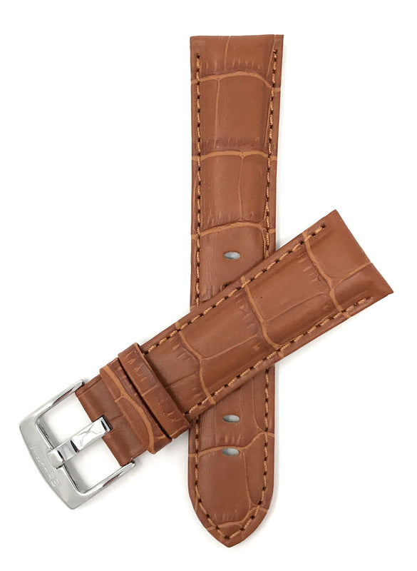 Bandini 22mm Tan Italian Leather Watch Band - Alligator Pattern, Semi-Padded 22mm / Tan / Silver Buckle |  Dial