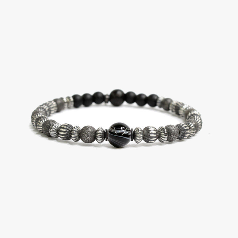Textured Sterling Beads, Tiger Eye, Black Agate M (7.25" Wrist) |  Dial