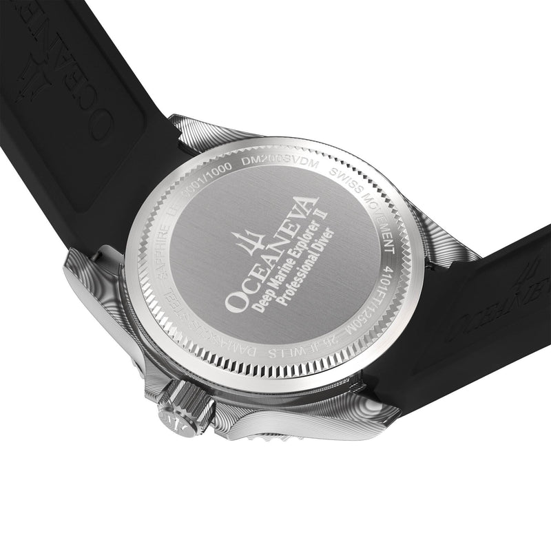 Damascus Swiss Automatic SW200 Deep Marine Explorer II Damascus/Silver Damascus Dial/Black Strap | Silver Dial