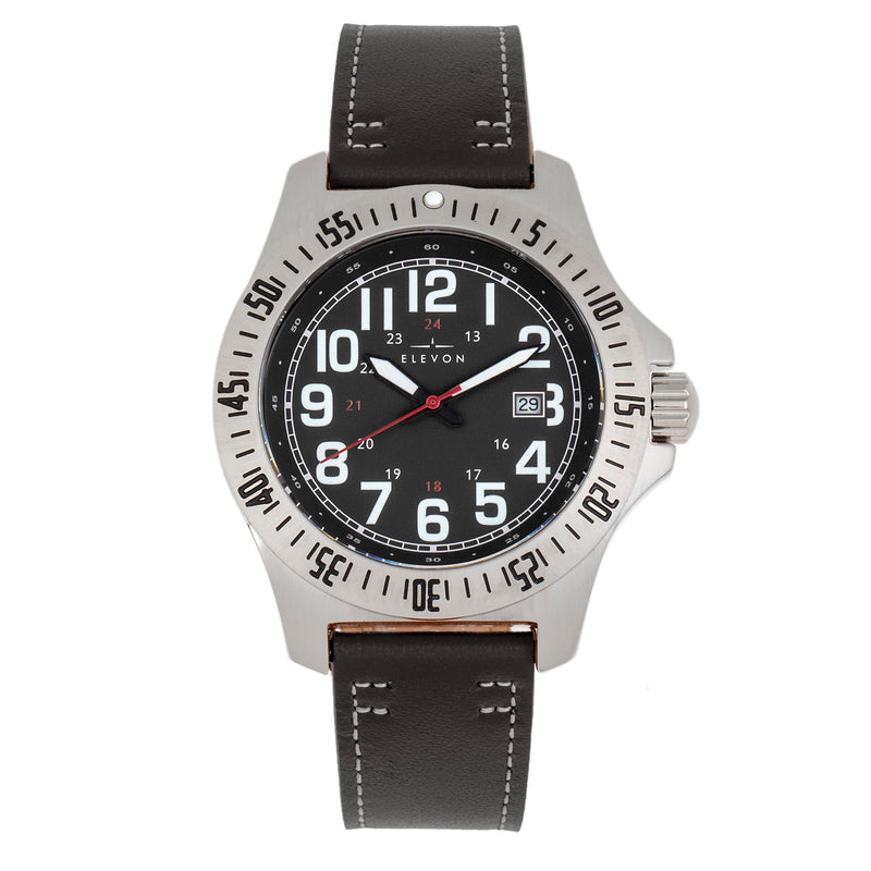 Aviator Leather-Band Watch w/Date Black | Black Dial