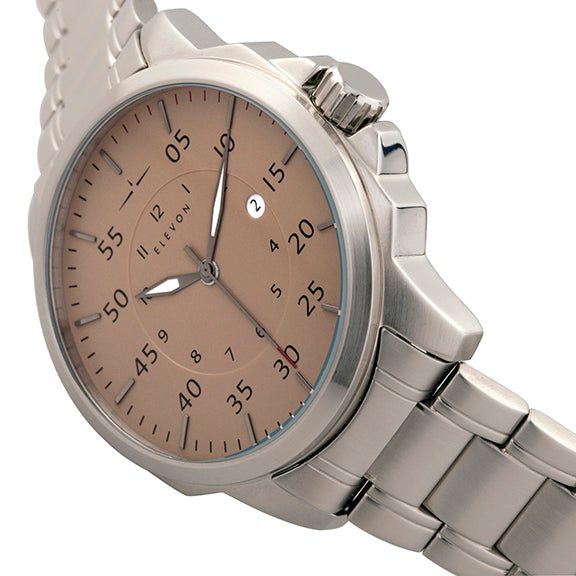 Hughes Watch w/ Date Silver/Tan | Tan Dial