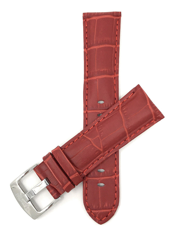 Bandini 26mm Red Italian Leather Watch Band - Alligator Pattern - Semi-Padded 26mm / Red / Silver Buckle |  Dial
