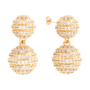 Elegant Confetti Women's 18K Yellow Gold Plated CZ Simulated Diamond Pave Ball Drop Statement Earrings 18k Yellow Gold