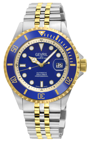 Wall Street Gevril Swiss Made SW200-1 Steel Rotating Blue Ceramic Bezel , 316L case, Blue Dial Blue Dial