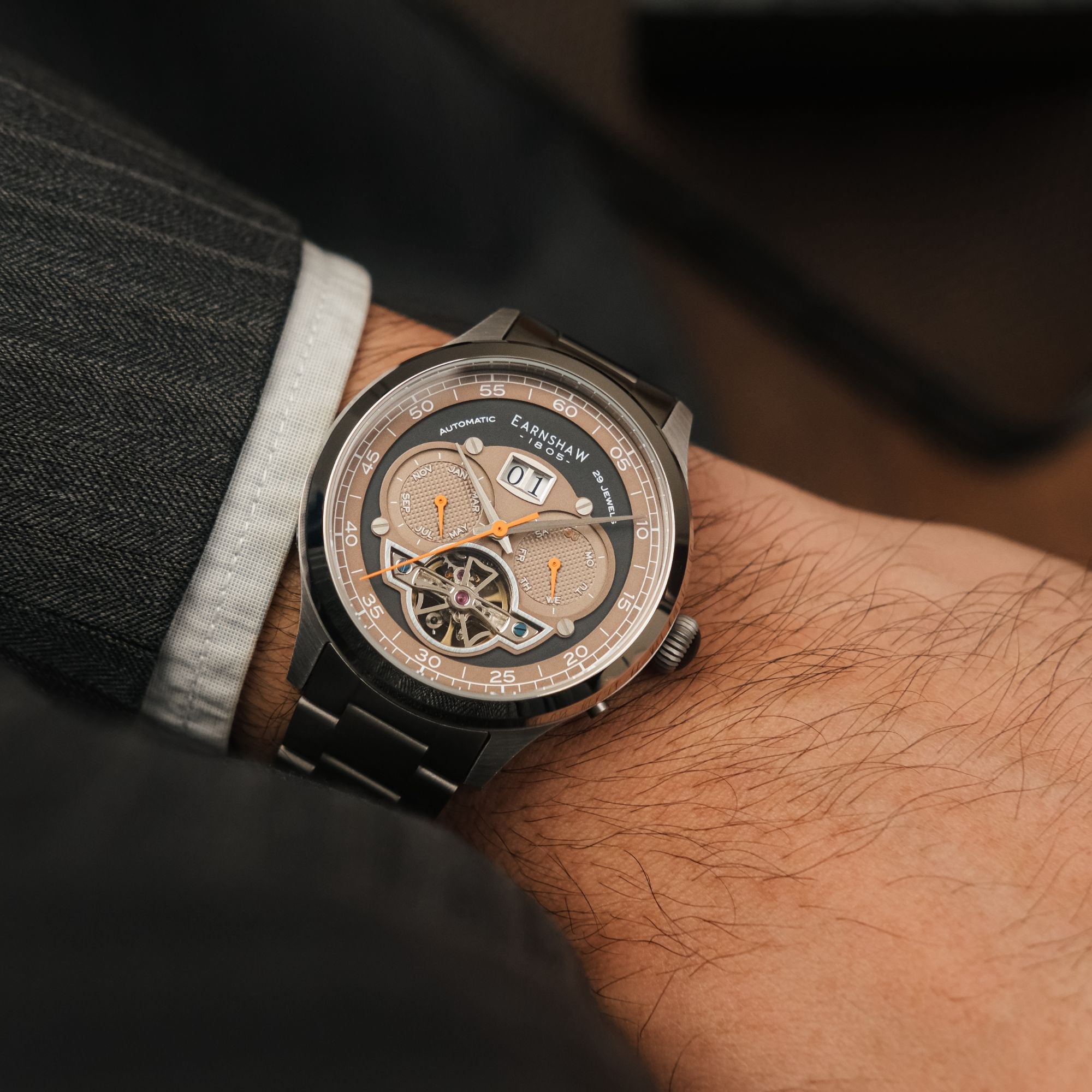 Baron Grand Date Calendar Open Heart Automatic Black / Steel Stainless Steel | Black Dial
