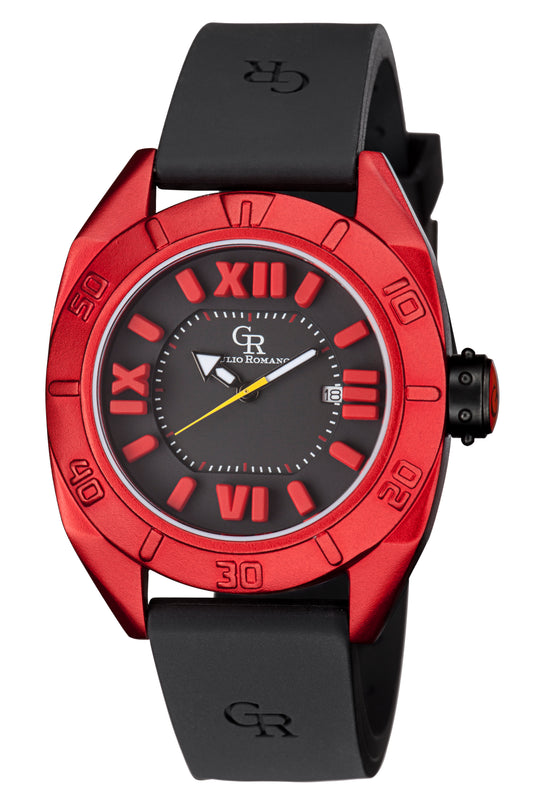 Termoli Giulio Romano Mens Termoli Red Aluminum Watch Rubber Band | Black Dial