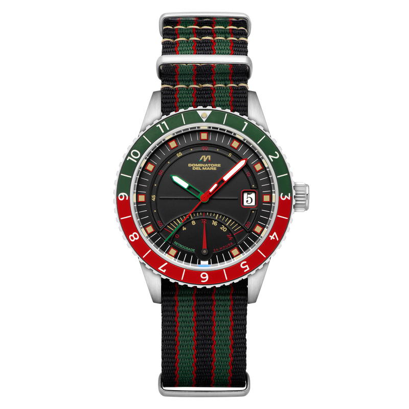 Fano Retrograde Green & Red / Nylon Strap | Black Dial