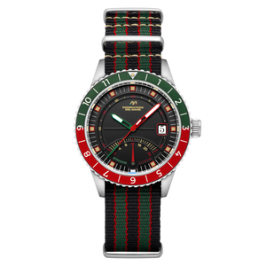 Fano Retrograde Green & Red / Nylon Strap | Black Dial