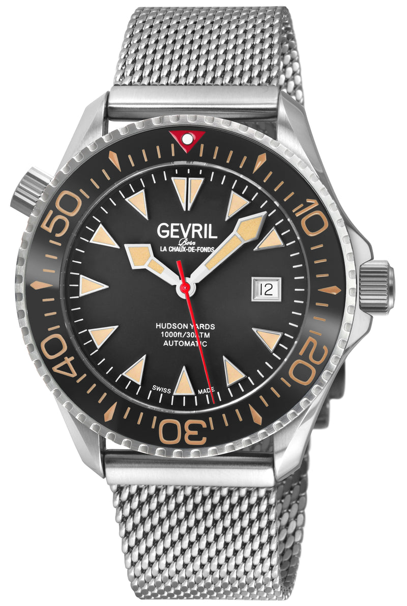 Hudson Yards Swiss Automatic SW200 - Date display Diver watch, Black Ceramic bezel, Black enamel dial with Old Radium Luminous | Black Dial