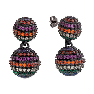 Elegant Confetti Women's 18K Black Gold Plated Rainbow CZ Simulated Diamond Pave Ball Drop Statement Earrings 18k Black Gold