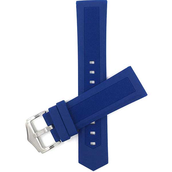 SIL.110 | 24mm Blue Smooth Ribbed Silicone Watch Band, Soft Rubber Strap, Waterproof 24mm / Blue / Silver Buckle |  Dial