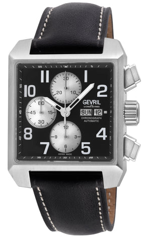 Herald Square Chronograph Gevril ETA7750 Chrono, SS Case, Black Dial, Italian Leather Strap | Black & White Dial
