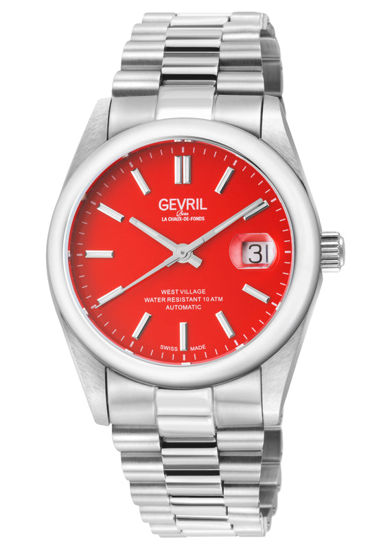West Village Automatic Sellita SW200 Silver/Red,Silver band | Red Dial
