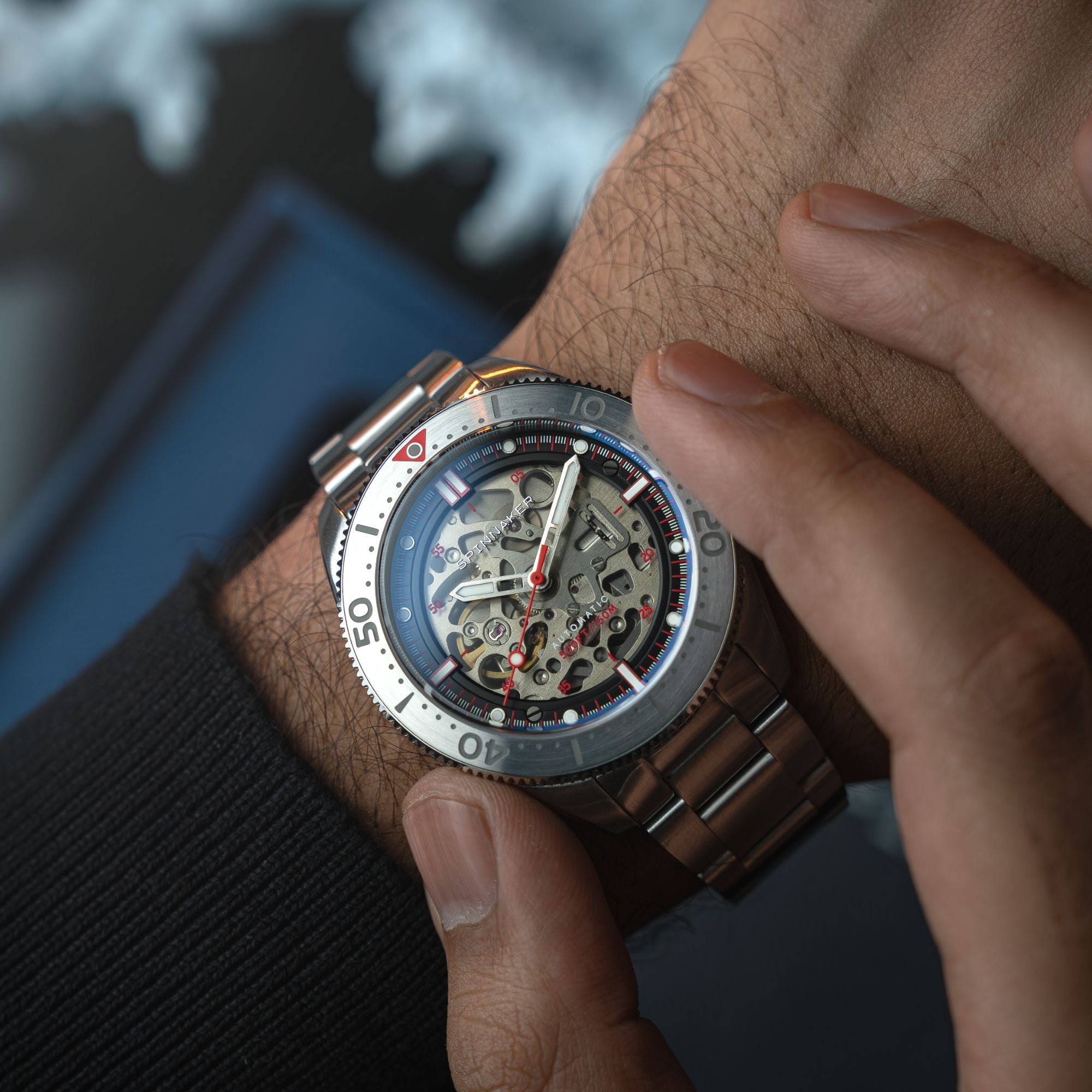 Croft 42 Skeleton Automatic Silver & Red / Stainless Steel | Black