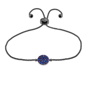 Elegant Confetti Women's 18K Black Gold Plated Blue CZ Simulated Diamond Circle Adjustable Bolo Bracelet 18k Black Gold