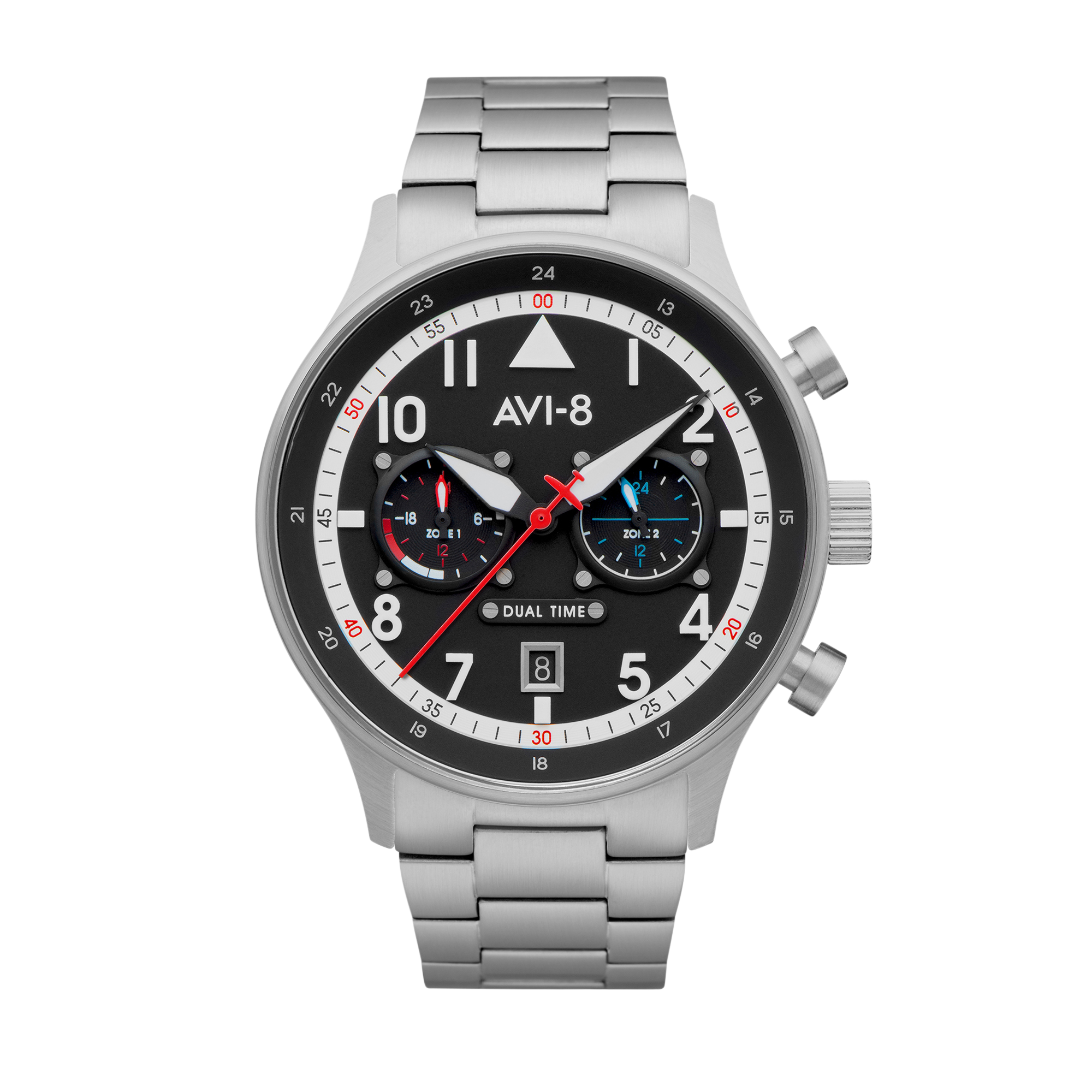 Hawker Hurricane Carey Dual Time Black & Stainless Steel / Stainless Steel | Black Dial