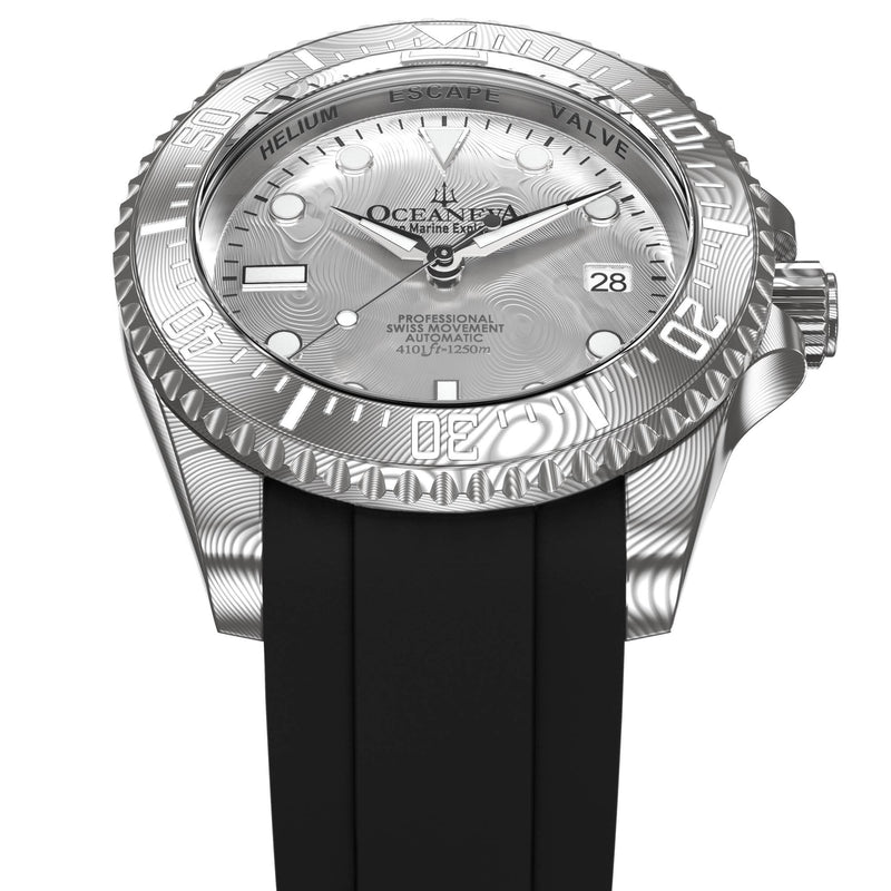 Damascus Swiss Automatic SW200 Deep Marine Explorer II Damascus/Silver Damascus Dial/Black Strap | Silver Dial