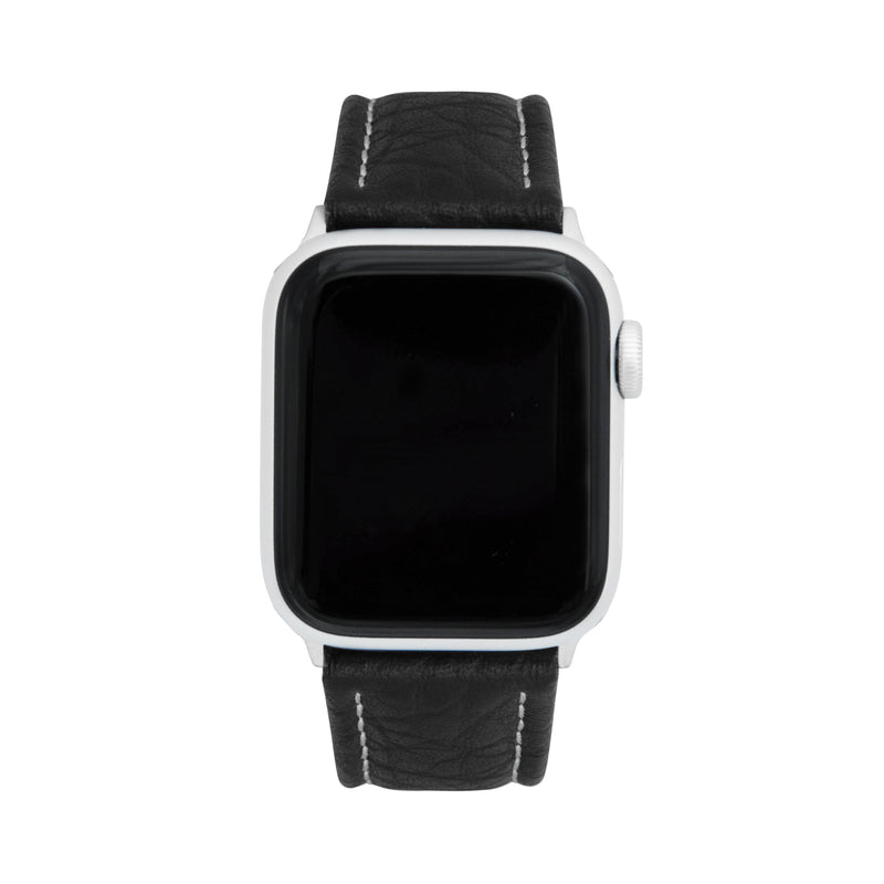 Classic Leather Buffalo Pattern Band with Stitch for Apple Watch Ultra & Series 8/7/6/5/4/3/2/1/SE Black (42mm | 44mm | 45mm | 49mm) |  Dial